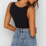 Women's Sexy Solid Color Button Crop Tops