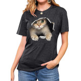 Women Cat Printed Short Sleeve Plus Size T-shirt