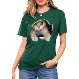 Women Cat Printed Short Sleeve Plus Size T-shirt