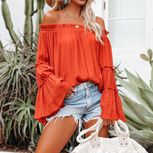 Flare Sleeve T Shirt Casual Off Shoulder Tops