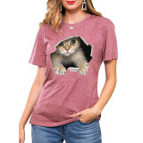 Women Cat Printed Short Sleeve Plus Size T-shirt