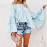 Flare Sleeve T Shirt Casual Off Shoulder Tops