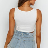 Women's Sexy Solid Color Button Crop Tops