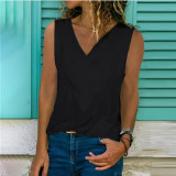 Plus Size V Neck Solid Sleeveless T Shirt Tank Top
