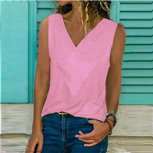 Plus Size V Neck Solid Sleeveless T Shirt Tank Top