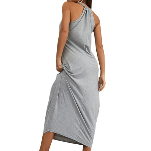 Grey Summer Sleeveless Casual Loose Maxi Dress