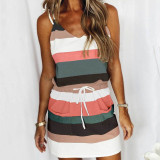 Stripe Print Sexy Suspender Mini Dress