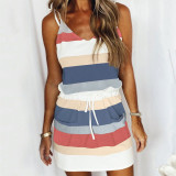 Stripe Print Sexy Suspender Mini Dress