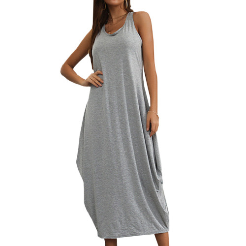 Grey Summer Sleeveless Casual Loose Maxi Dress