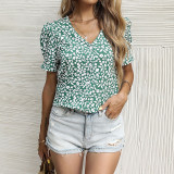 Floral Print Short Sleeve Tshirts Tops for Women