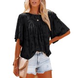 Trumpet Sleeve Doll Shirt Round Neck Lace Casual Top