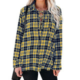 Lapel Lace Up Loose Casual Plaid Shirt