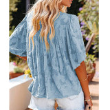 Trumpet Sleeve Doll Shirt Round Neck Lace Casual Top