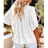 Trumpet Sleeve Doll Shirt Round Neck Lace Casual Top