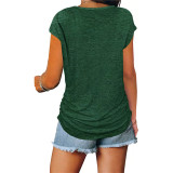 Front Zipper Pleated Casual Short Sleeve T-Shirt