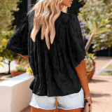 Trumpet Sleeve Doll Shirt Round Neck Lace Casual Top