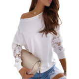Lace Long Sleeve Crewneck Pullover Tops