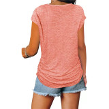 Front Zipper Pleated Casual Short Sleeve T-Shirt