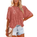 Trumpet Sleeve Doll Shirt Round Neck Lace Casual Top