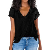 Women V Neck Short Sleeve Tops