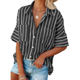 Striped Short Sleeve Shirt Single-breasted Blouse