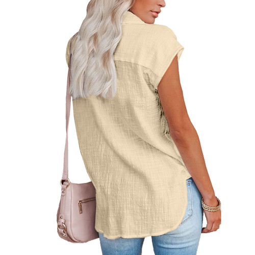 Solid Color Short Sleeve Single-breasted Blouse T-shirt