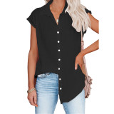 Solid Color Short Sleeve Single-breasted Blouse T-shirt
