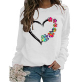 Heart Dog Paw Print Long Sleeve T Shirt