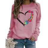 Heart Dog Paw Print Long Sleeve T Shirt