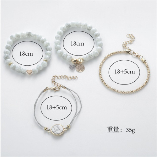 4PCS/SET Heart Beaded Chain Bracelet Set