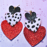 Heart Shape Leather Sequins Dot Print Earrings