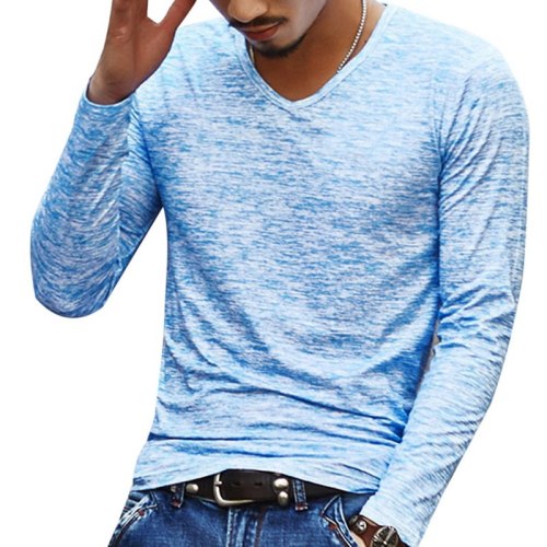 Men Casual T Shirts Long Sleeve V Neck Tops