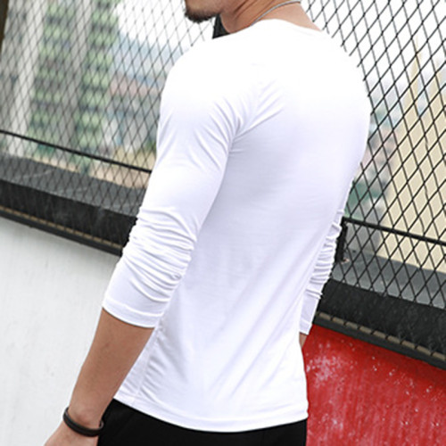 Men Solid Color Basic Slim Long Sleeve T-shirt