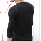 Men Solid Color Basic Slim Long Sleeve T-shirt