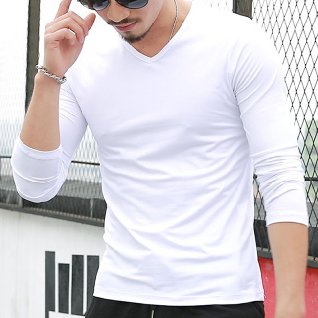 Men Solid Color Basic Slim Long Sleeve T-shirt