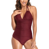 Solid Halter One-piece Swimsuit