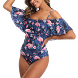 Ruffled Floral Printed One-piece Swimsuit