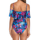 Ruffled Floral Printed One-piece Swimsuit