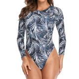Tropical Printed One Piece Swimsuit Long Sleeve Swimsuit