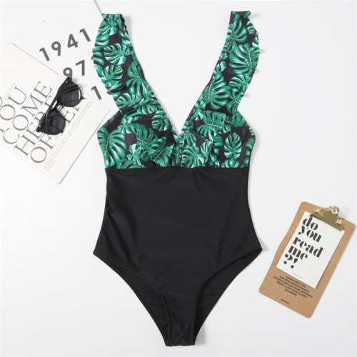 Printed One Piece Tummy Control V-Neck Bathing Suits
