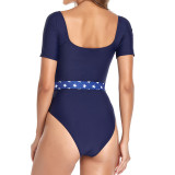 Solid Color Short Sleeve One Piece Swimsuit