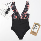 Printed One Piece Tummy Control V-Neck Bathing Suits