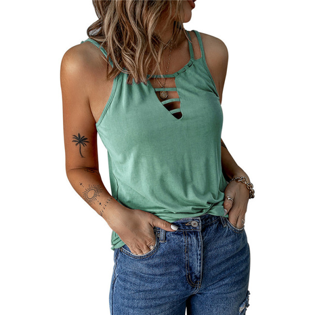 Sexy Hollow Out Double Shoulder Tank Top