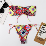Women's Print Strapless Bikini Set Swimsuit