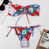 Women's Print Strapless Bikini Set Swimsuit