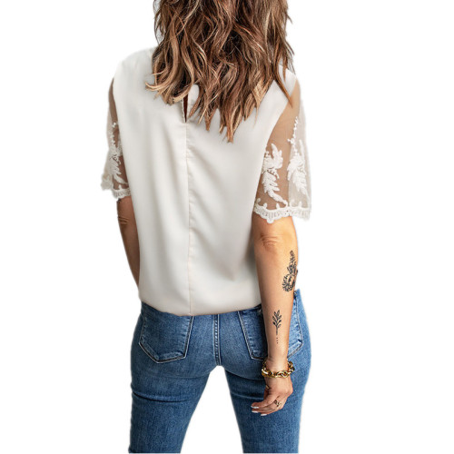 Lace Casual Short Sleeve Chiffon Top T-Shirt Blouse
