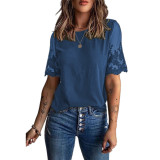 Lace Casual Short Sleeve Chiffon Top T-Shirt Blouse