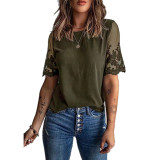 Lace Casual Short Sleeve Chiffon Top T-Shirt Blouse