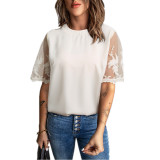 Lace Casual Short Sleeve Chiffon Top T-Shirt Blouse