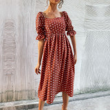 Wave Point Off Shoulder Dress Summer Midi Dresses